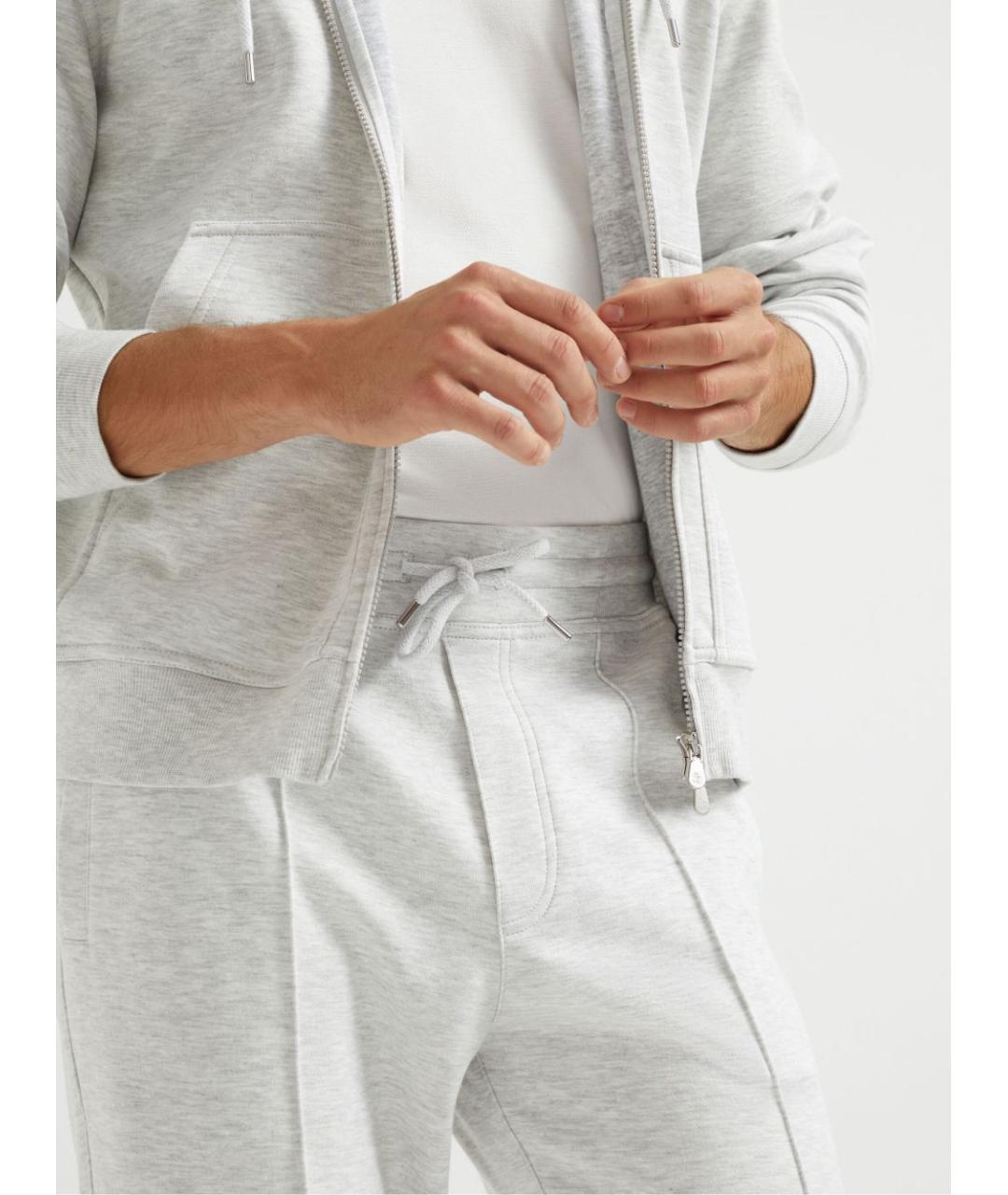 BRUNELLO CUCINELLI Серые хлопковые повседневные брюки, фото 5