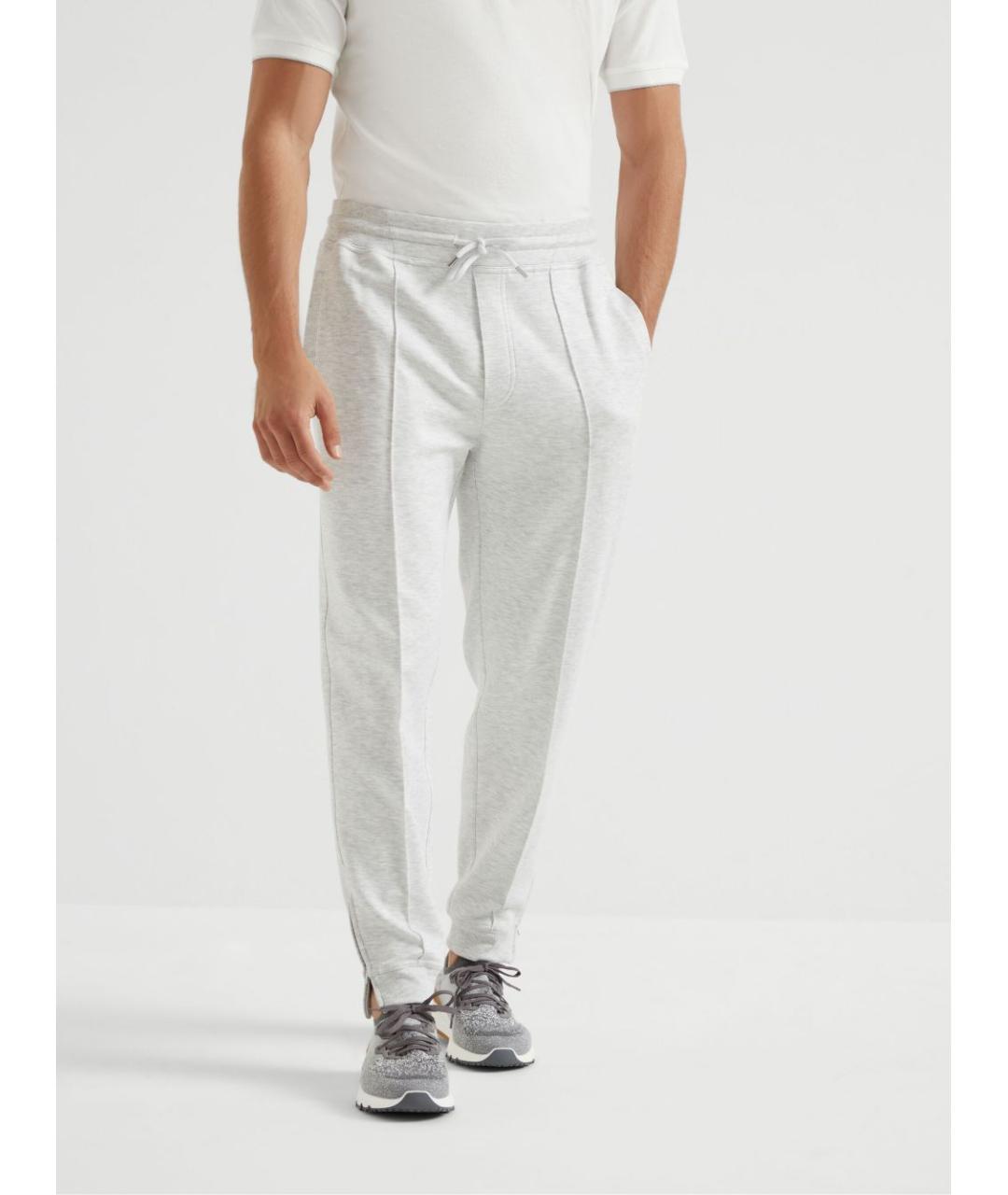 BRUNELLO CUCINELLI Серые хлопковые повседневные брюки, фото 4