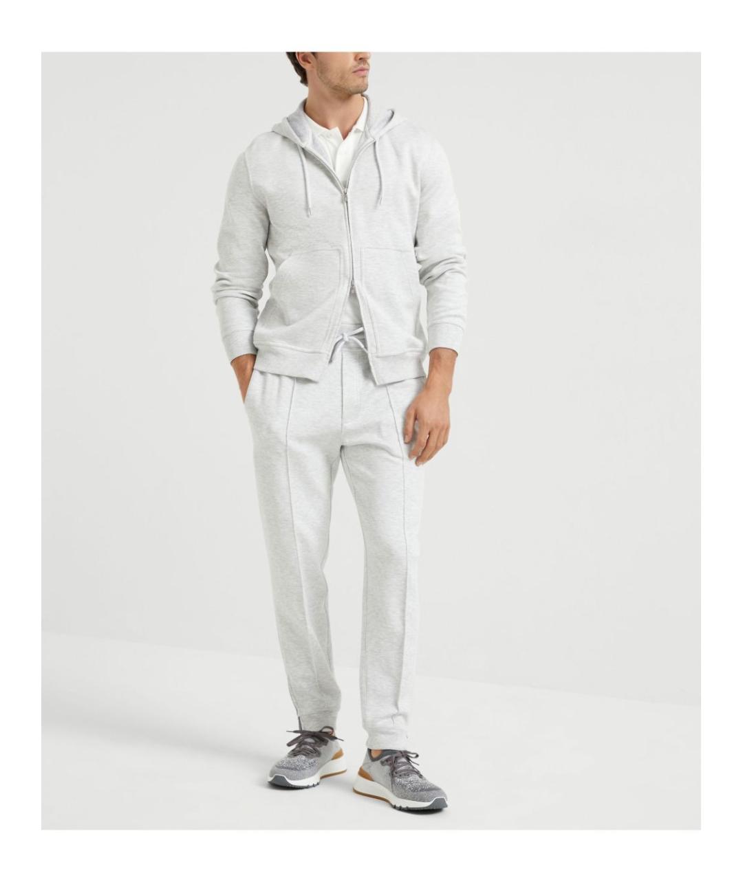 BRUNELLO CUCINELLI Серые хлопковые повседневные брюки, фото 2