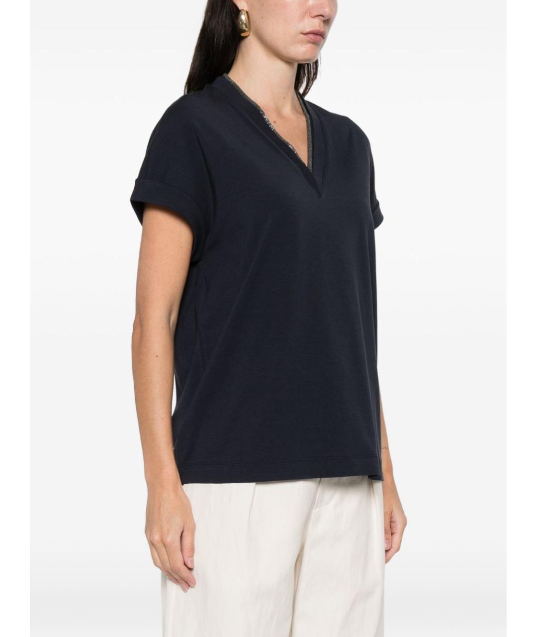 BRUNELLO CUCINELLI Синяя хлопковая футболка, фото 3