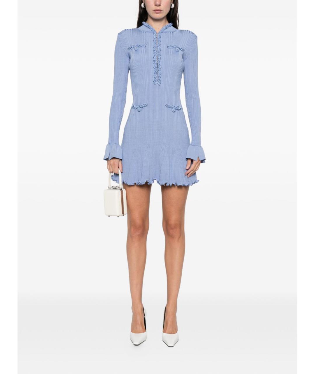 SELF-PORTRAIT Голубое вискозное повседневное платье, фото 3
