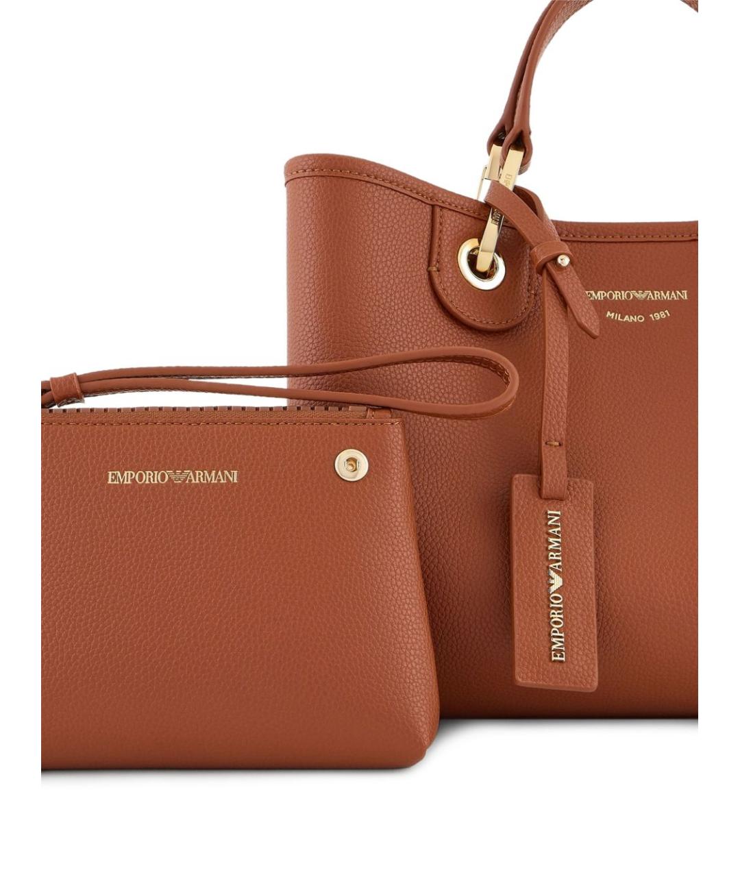 EMPORIO ARMANI Коричневая сумка тоут из искусственной кожи, фото 2