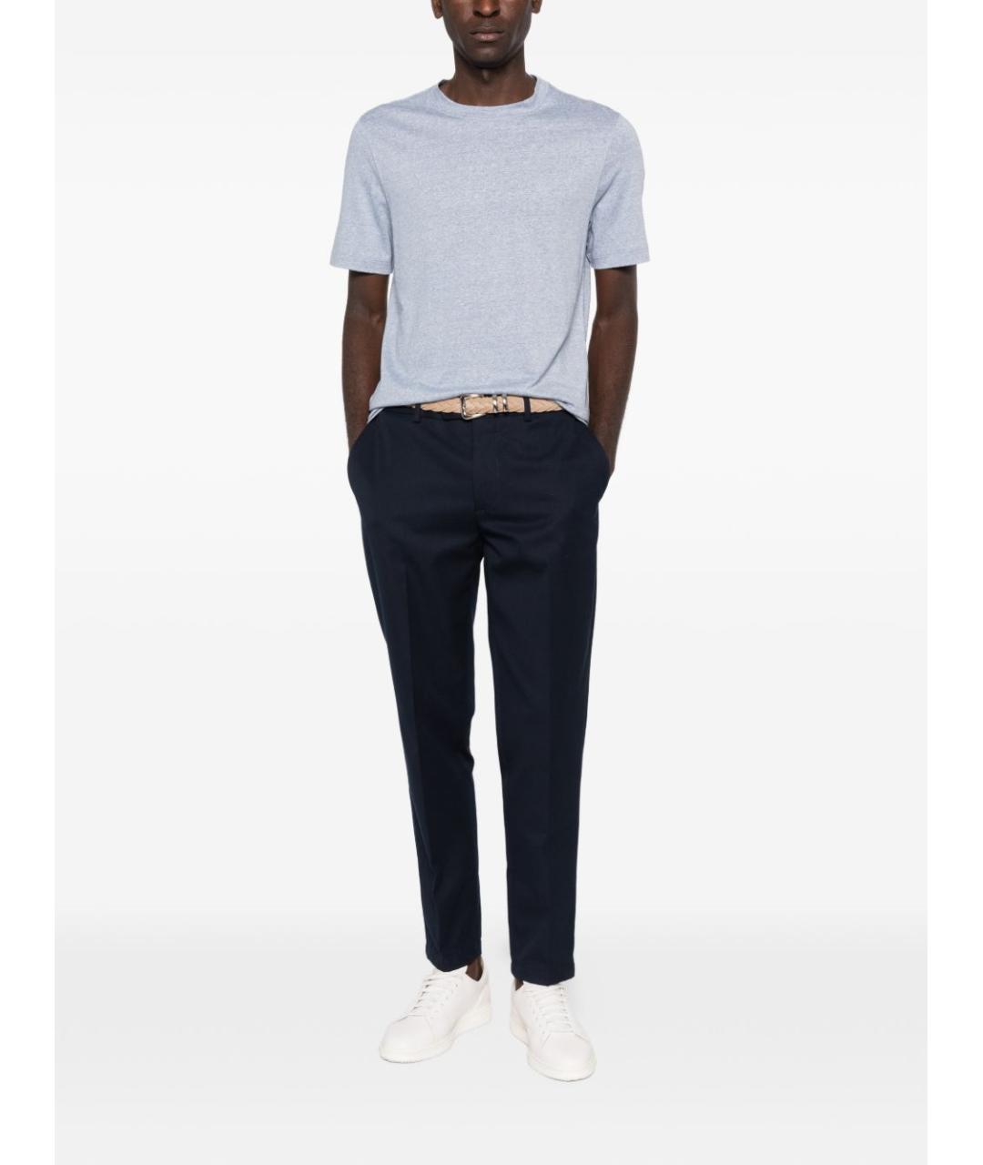 BRUNELLO CUCINELLI Голубая хлопко-леновая футболка, фото 4