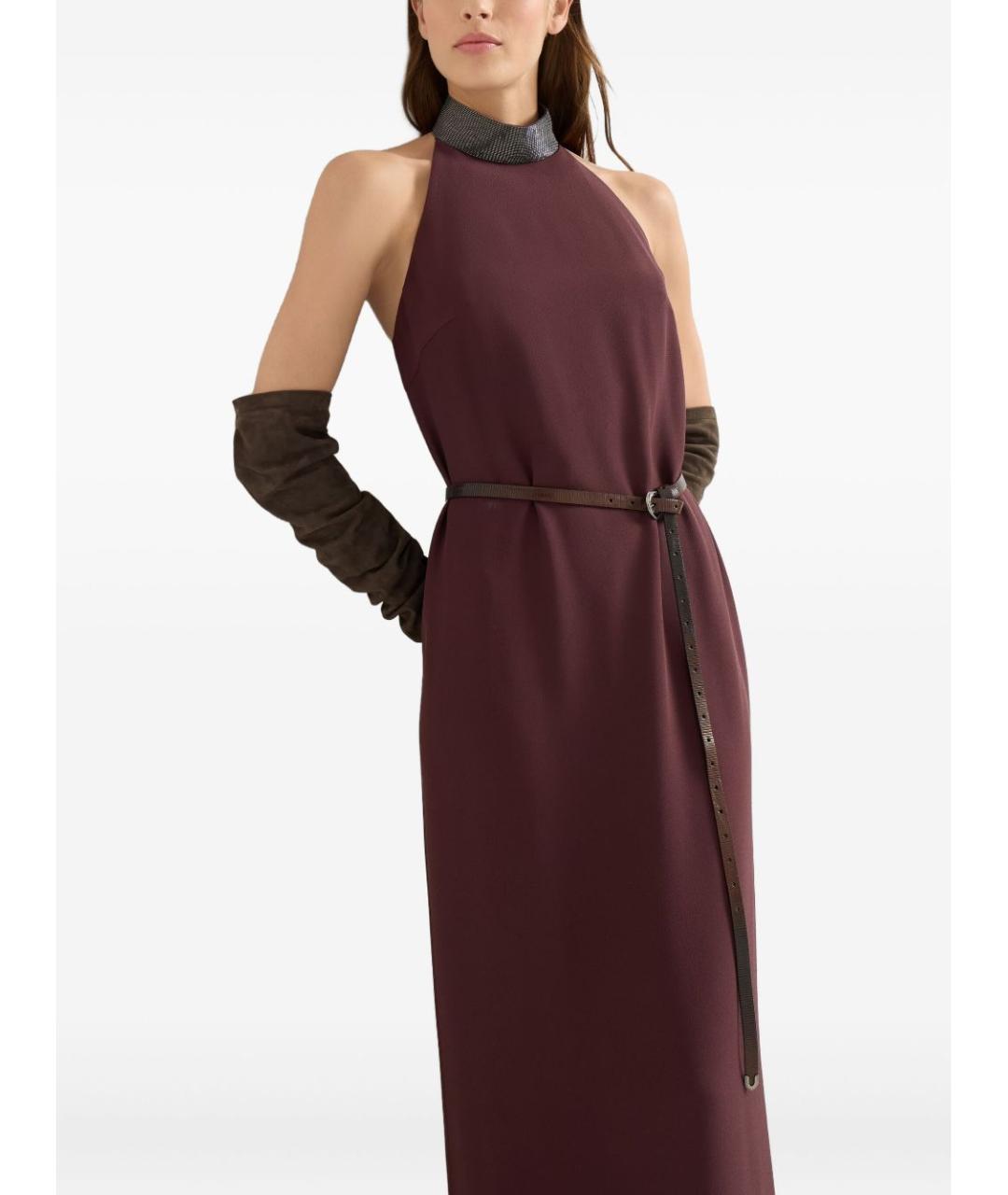 BRUNELLO CUCINELLI Бордовое шелковое вечернее платье, фото 5