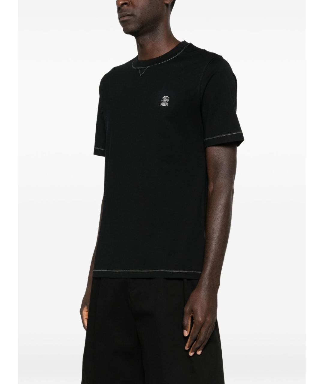 BRUNELLO CUCINELLI Черная хлопковая футболка, фото 4