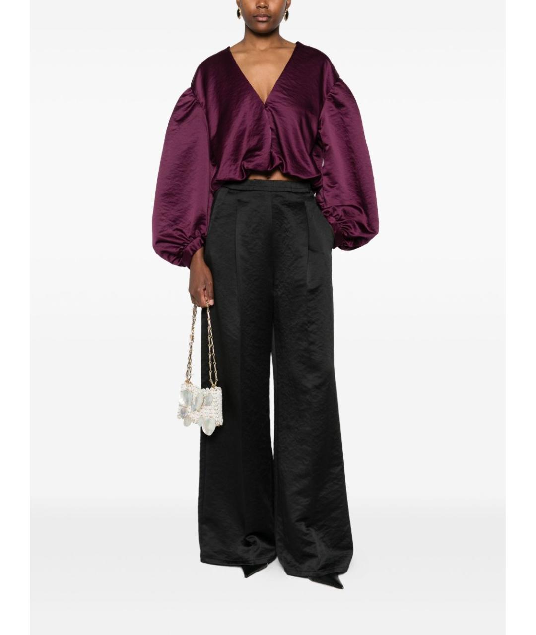 FORTE FORTE Черные полиэстеровые прямые брюки, фото 4