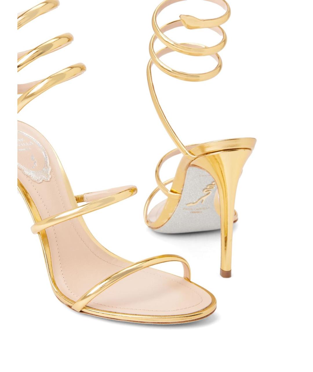 RENE CAOVILLA Золотые кожаные босоножки, фото 4