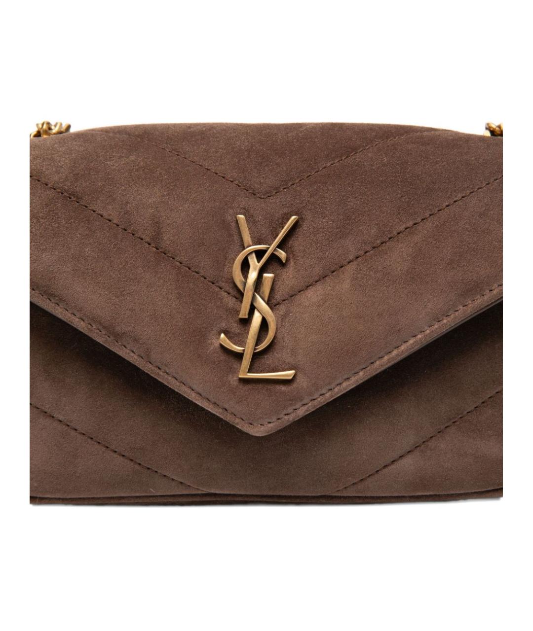 SAINT LAURENT Коричневая замшевая сумка через плечо, фото 4