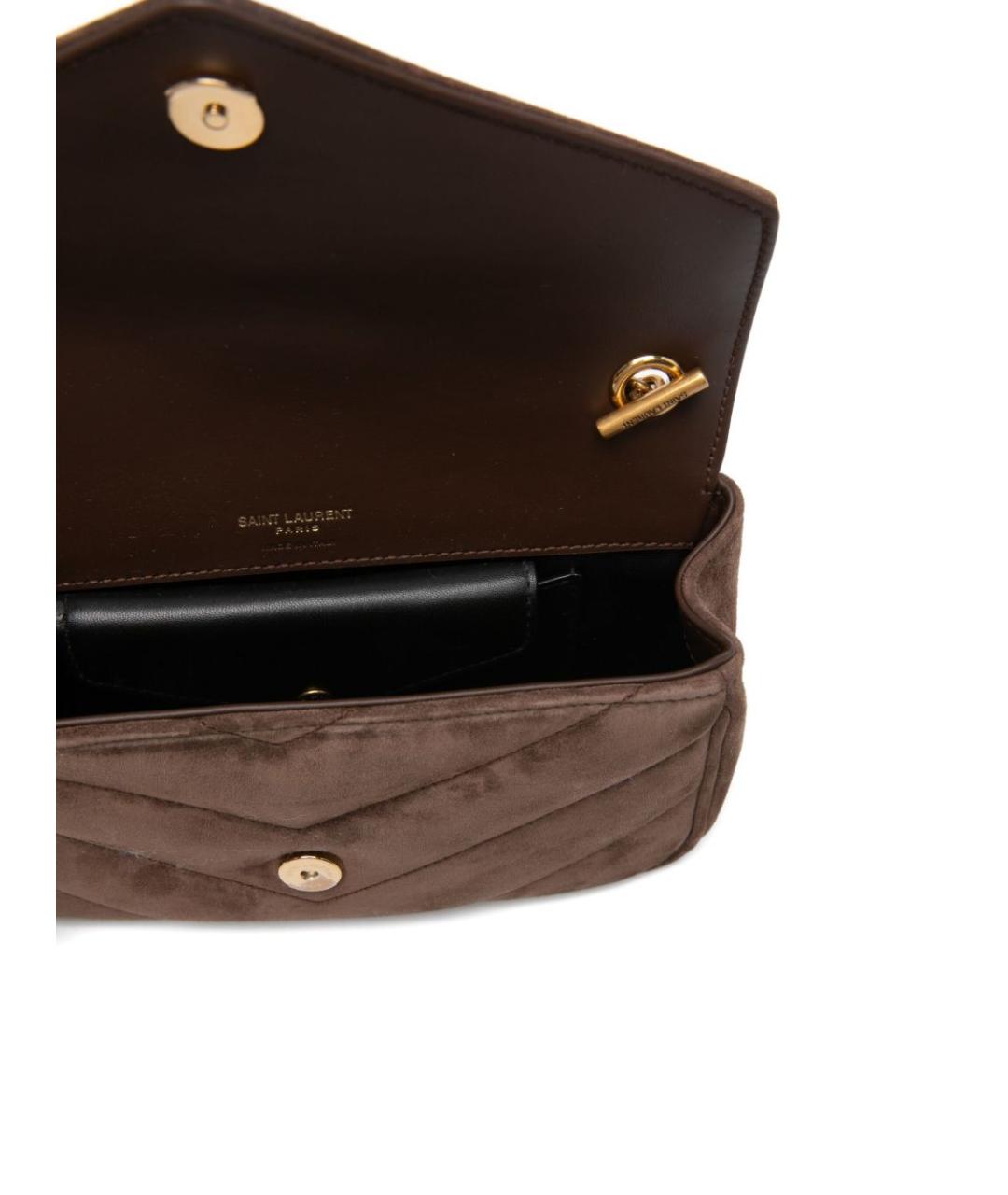 SAINT LAURENT Коричневая замшевая сумка через плечо, фото 5