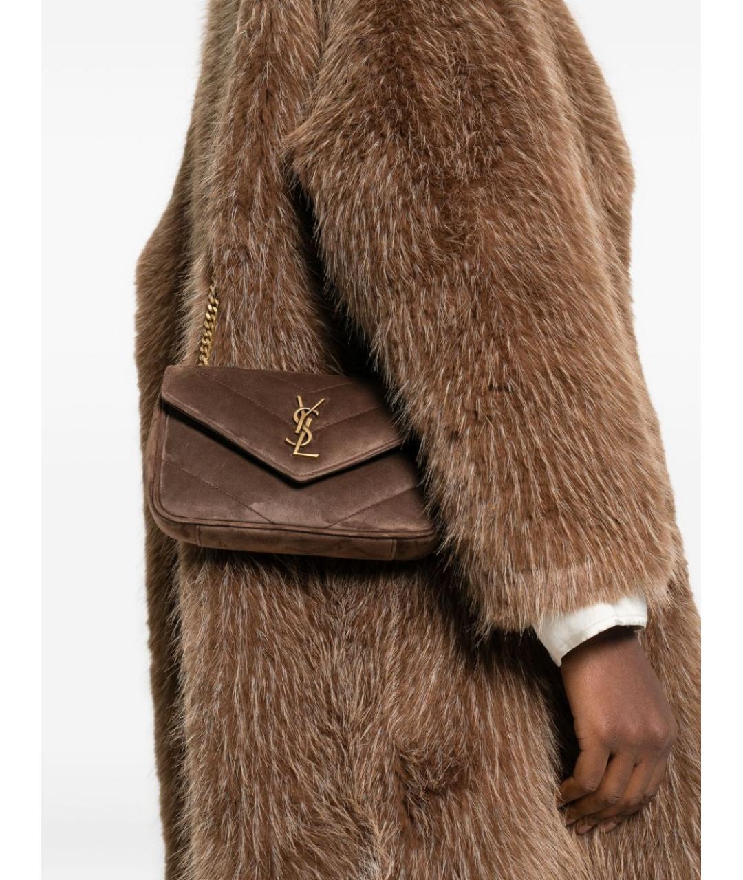 SAINT LAURENT Коричневая замшевая сумка через плечо, фото 2