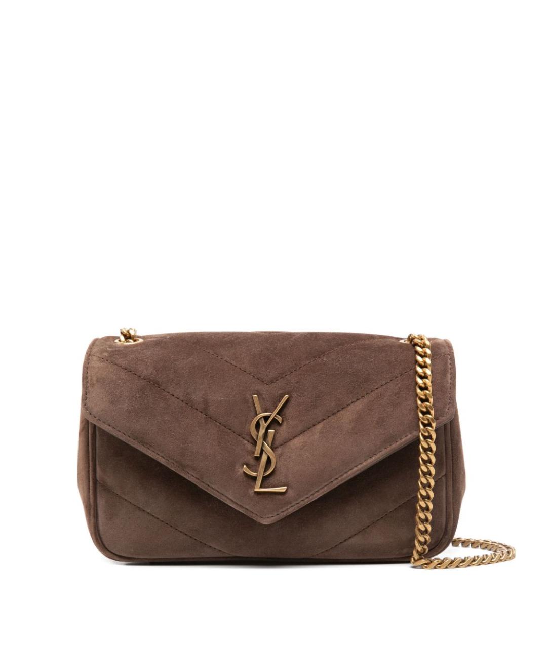 SAINT LAURENT Коричневая замшевая сумка через плечо, фото 1