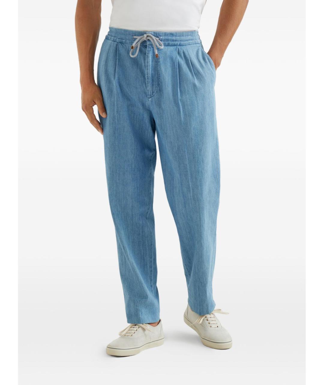 BRUNELLO CUCINELLI Голубые хлопковые повседневные брюки, фото 3