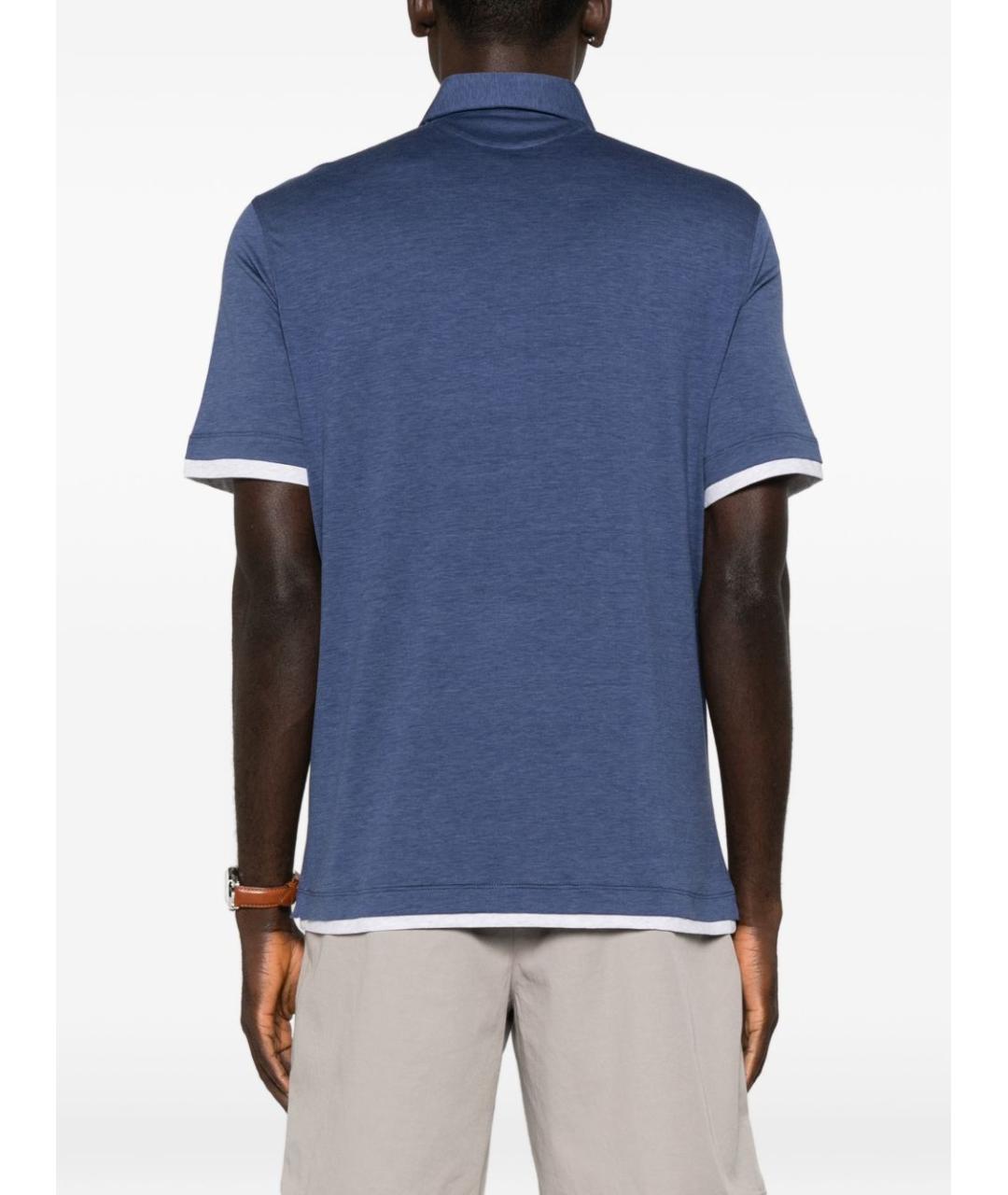 BRUNELLO CUCINELLI Синее поло с коротким рукавом, фото 5