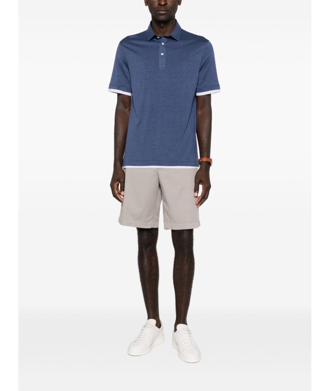 BRUNELLO CUCINELLI Синее поло с коротким рукавом, фото 4
