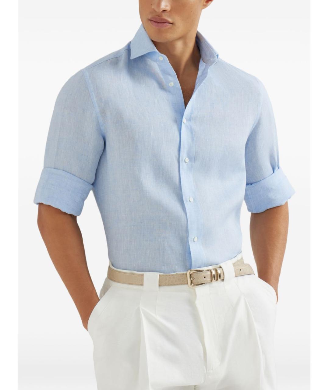 BRUNELLO CUCINELLI Голубая хлопковая кэжуал рубашка, фото 4