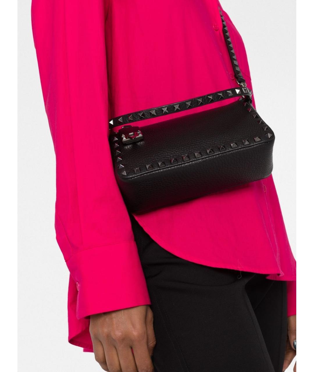 VALENTINO Черная кожаная сумка через плечо, фото 3