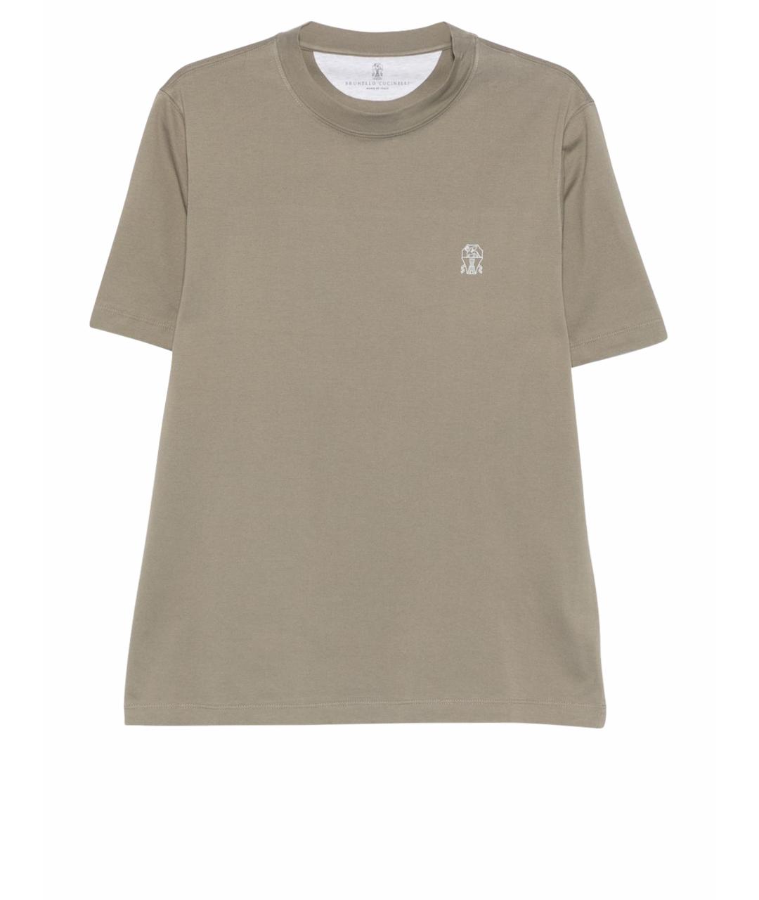 BRUNELLO CUCINELLI Хаки хлопковая футболка, фото 1