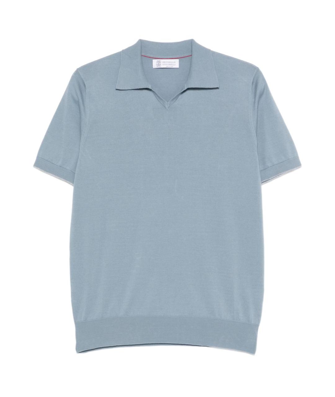 BRUNELLO CUCINELLI Голубое хлопковое поло с коротким рукавом, фото 1