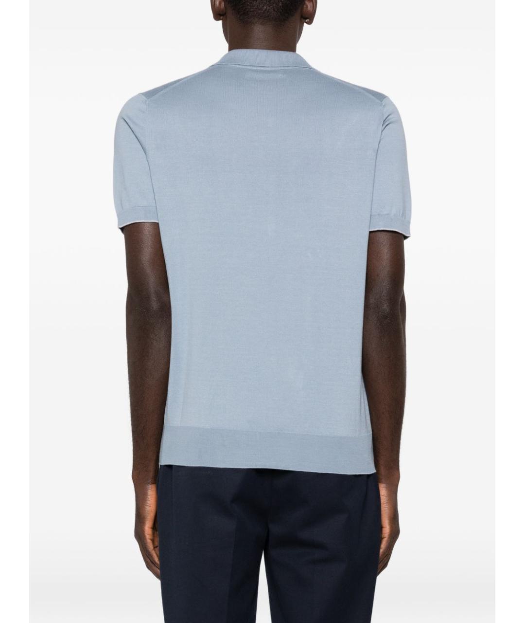 BRUNELLO CUCINELLI Голубое хлопковое поло с коротким рукавом, фото 4