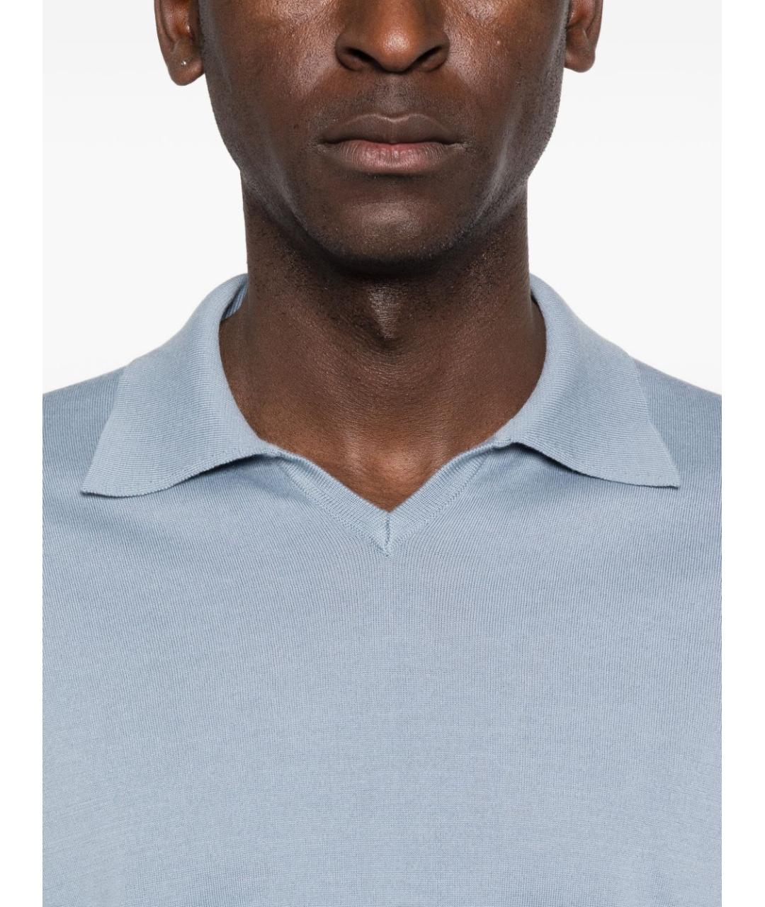 BRUNELLO CUCINELLI Голубое хлопковое поло с коротким рукавом, фото 3