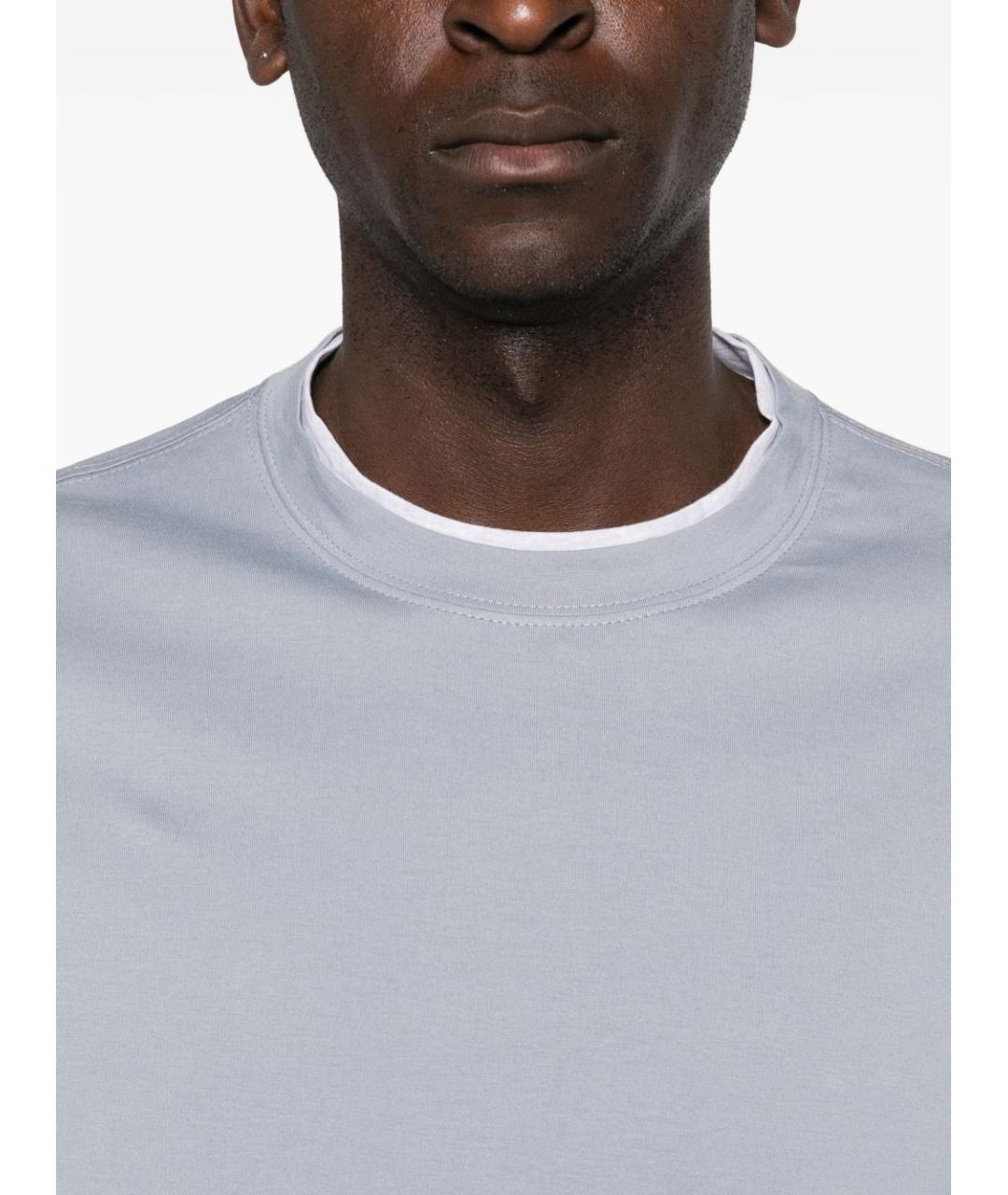 BRUNELLO CUCINELLI Голубая хлопковая футболка, фото 4