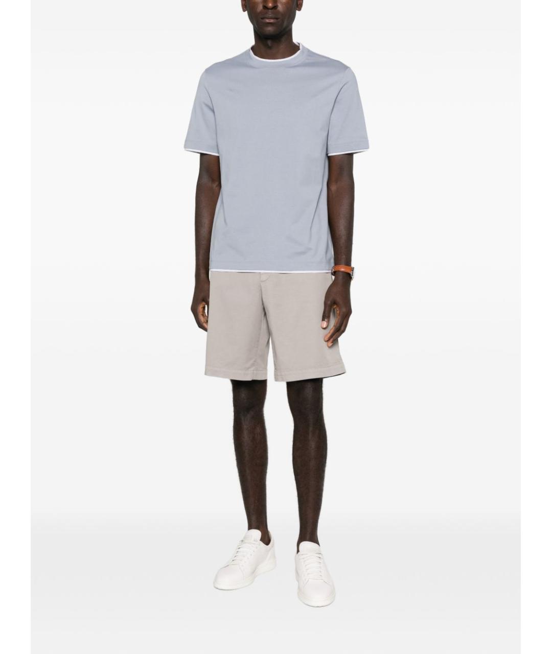 BRUNELLO CUCINELLI Голубая хлопковая футболка, фото 2