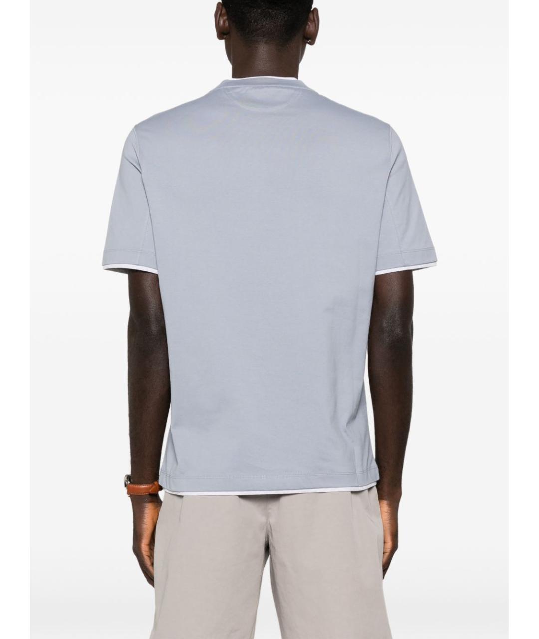BRUNELLO CUCINELLI Голубая хлопковая футболка, фото 5