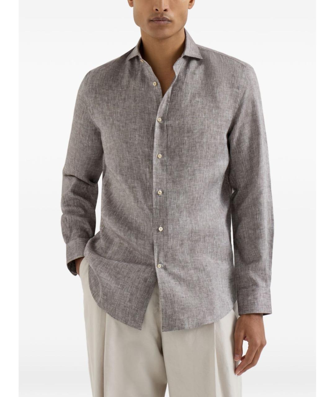 BRUNELLO CUCINELLI Коричневая кэжуал рубашка, фото 3