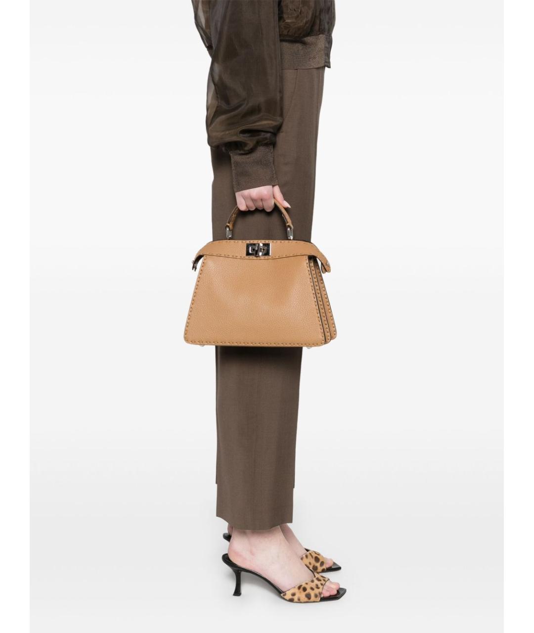 FENDI Коричневая кожаная сумка тоут, фото 5