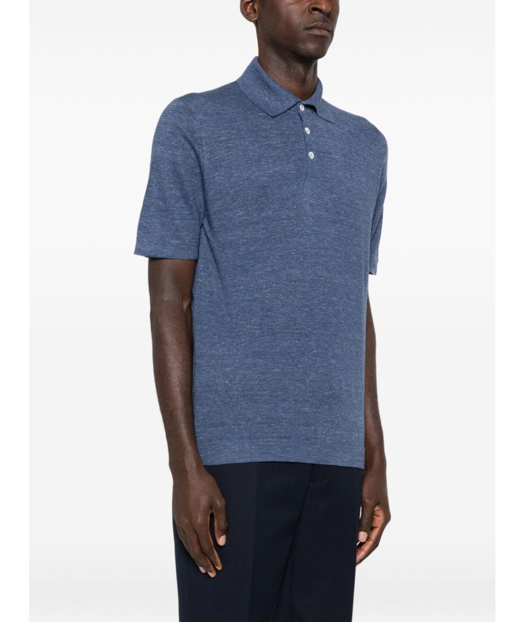 BRUNELLO CUCINELLI Голубое хлопковое поло с коротким рукавом, фото 3