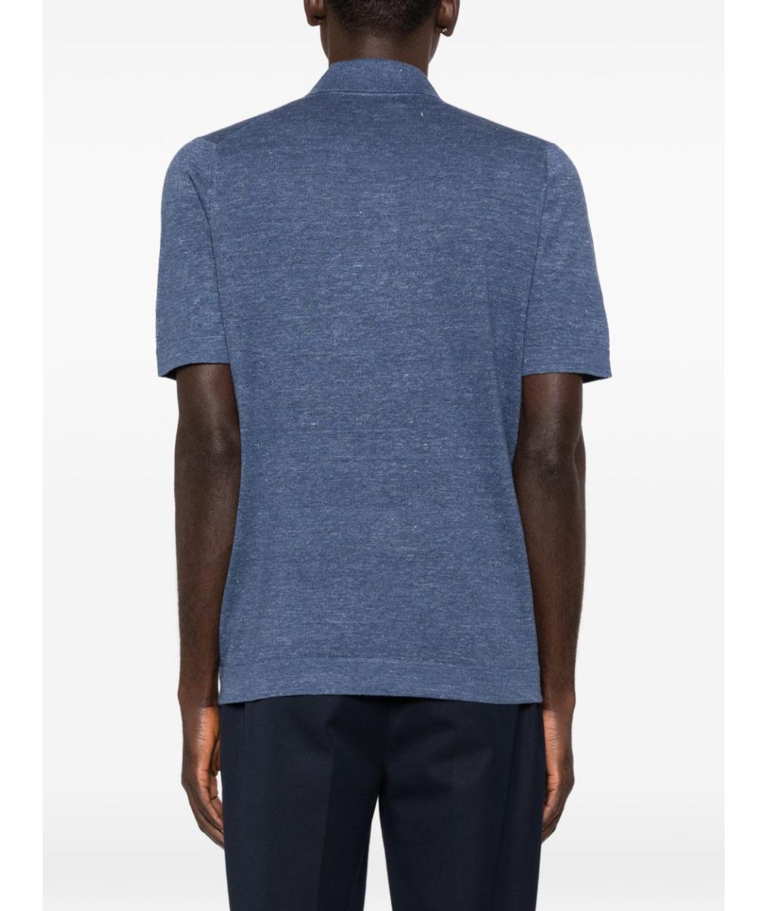 BRUNELLO CUCINELLI Голубое хлопковое поло с коротким рукавом, фото 4