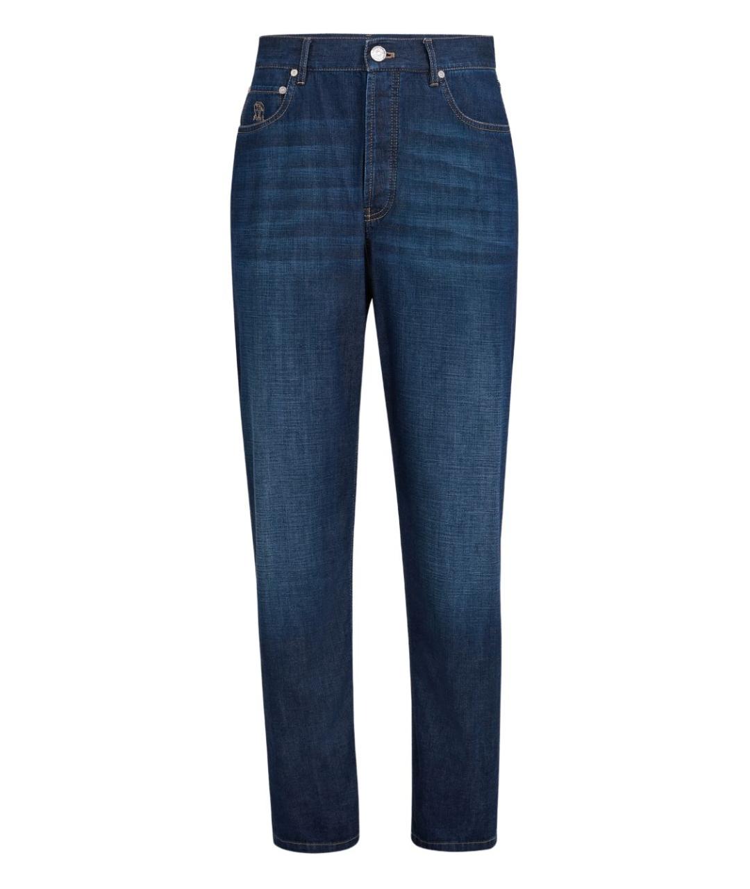 BRUNELLO CUCINELLI Синие хлопковые прямые джинсы, фото 1