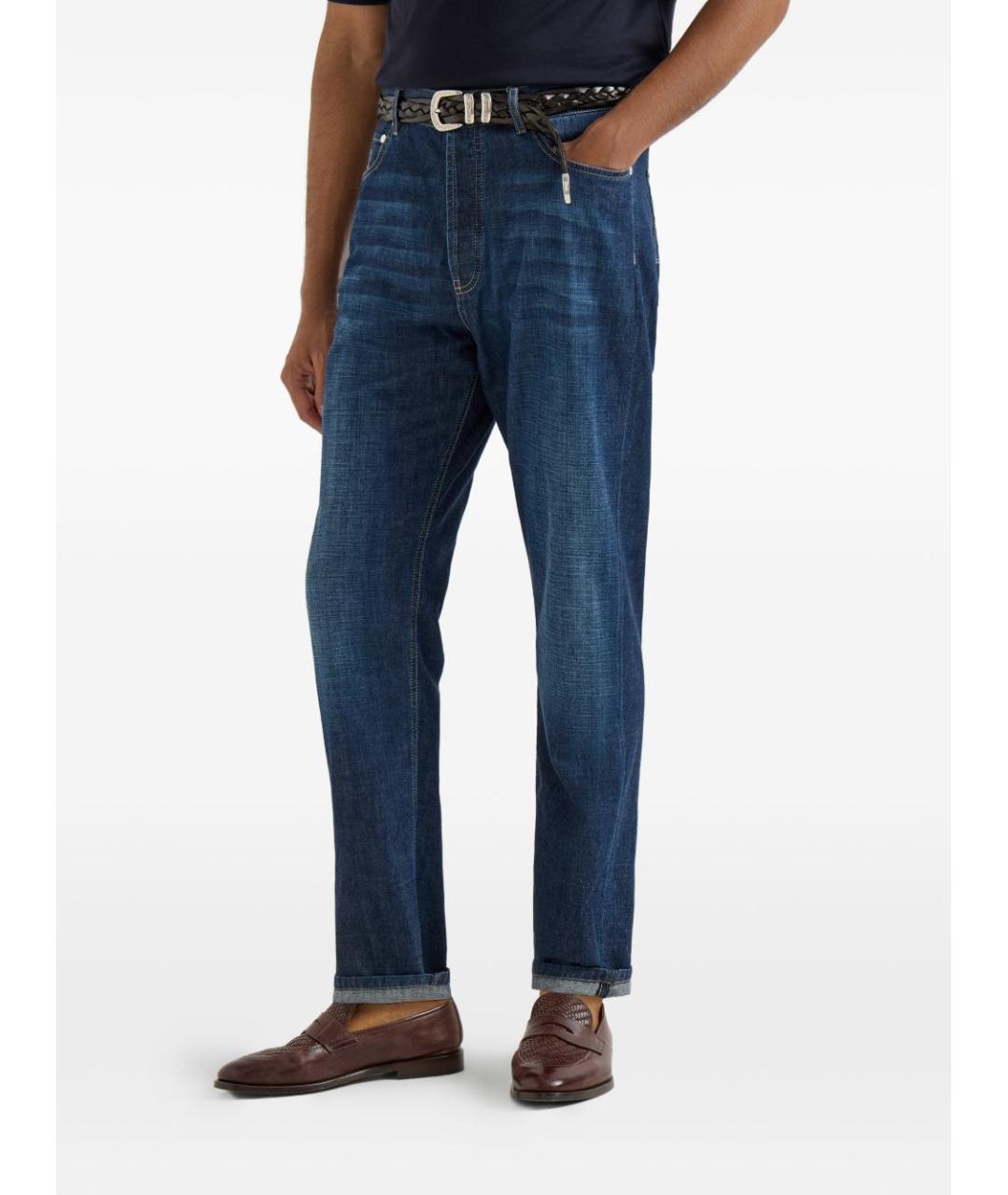 BRUNELLO CUCINELLI Синие хлопковые прямые джинсы, фото 4