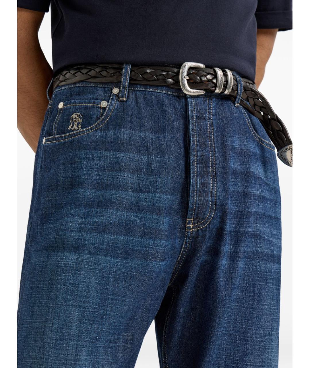 BRUNELLO CUCINELLI Синие хлопковые прямые джинсы, фото 5