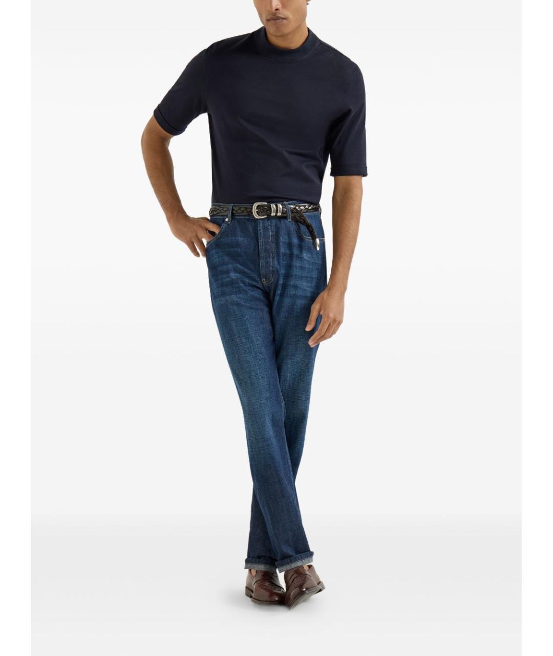 BRUNELLO CUCINELLI Синие хлопковые прямые джинсы, фото 2