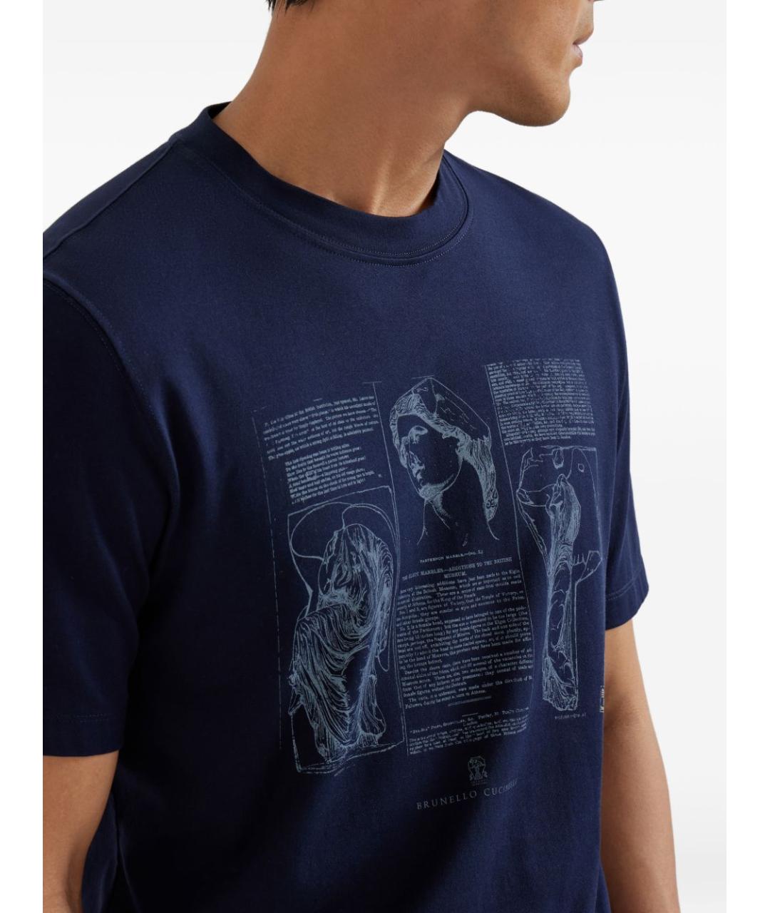 BRUNELLO CUCINELLI Синяя хлопковая футболка, фото 2