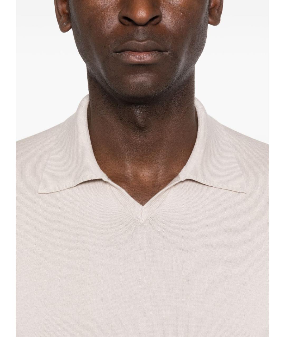 BRUNELLO CUCINELLI Бежевое хлопковое поло с коротким рукавом, фото 2