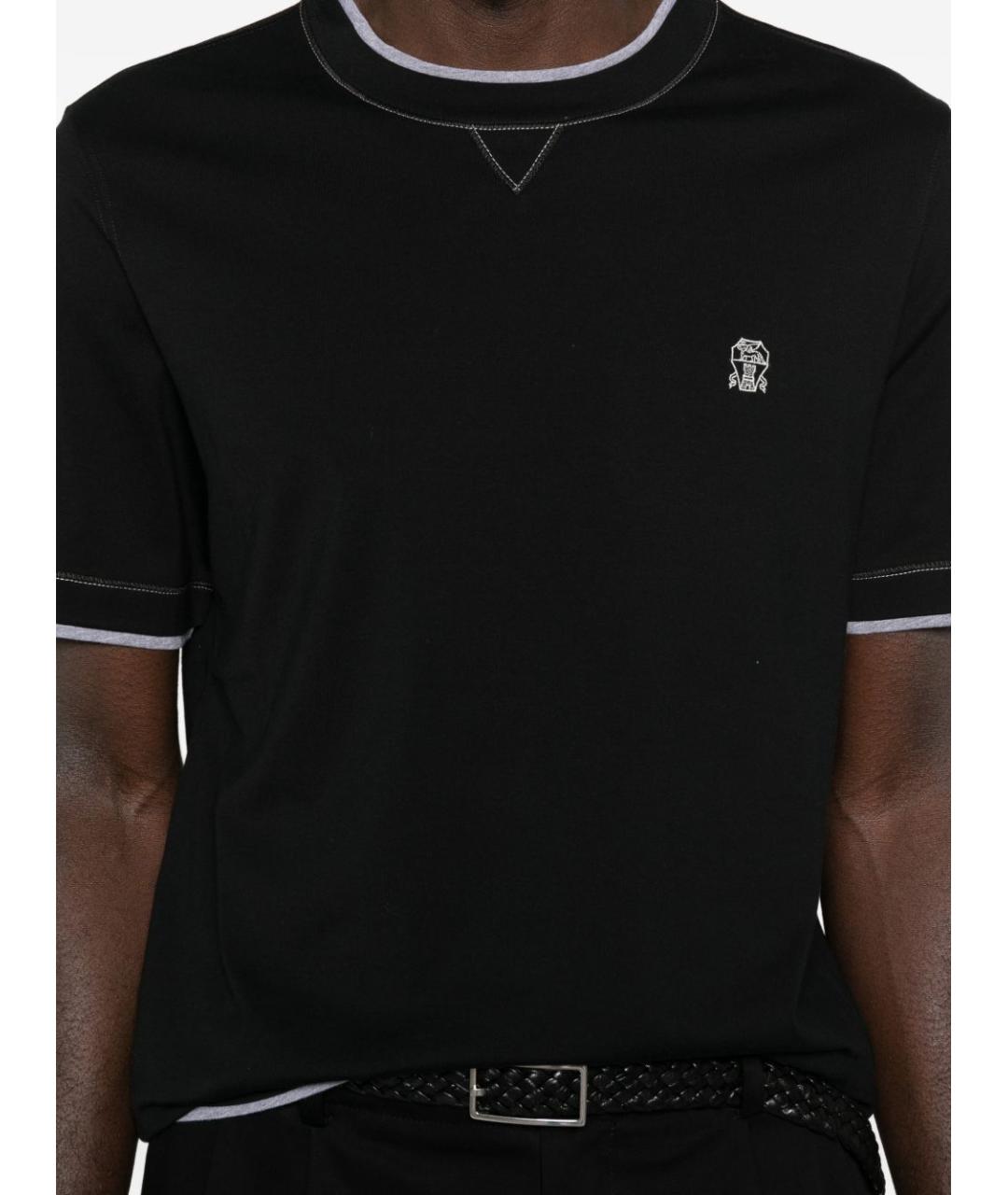 BRUNELLO CUCINELLI Черная хлопковая футболка, фото 2