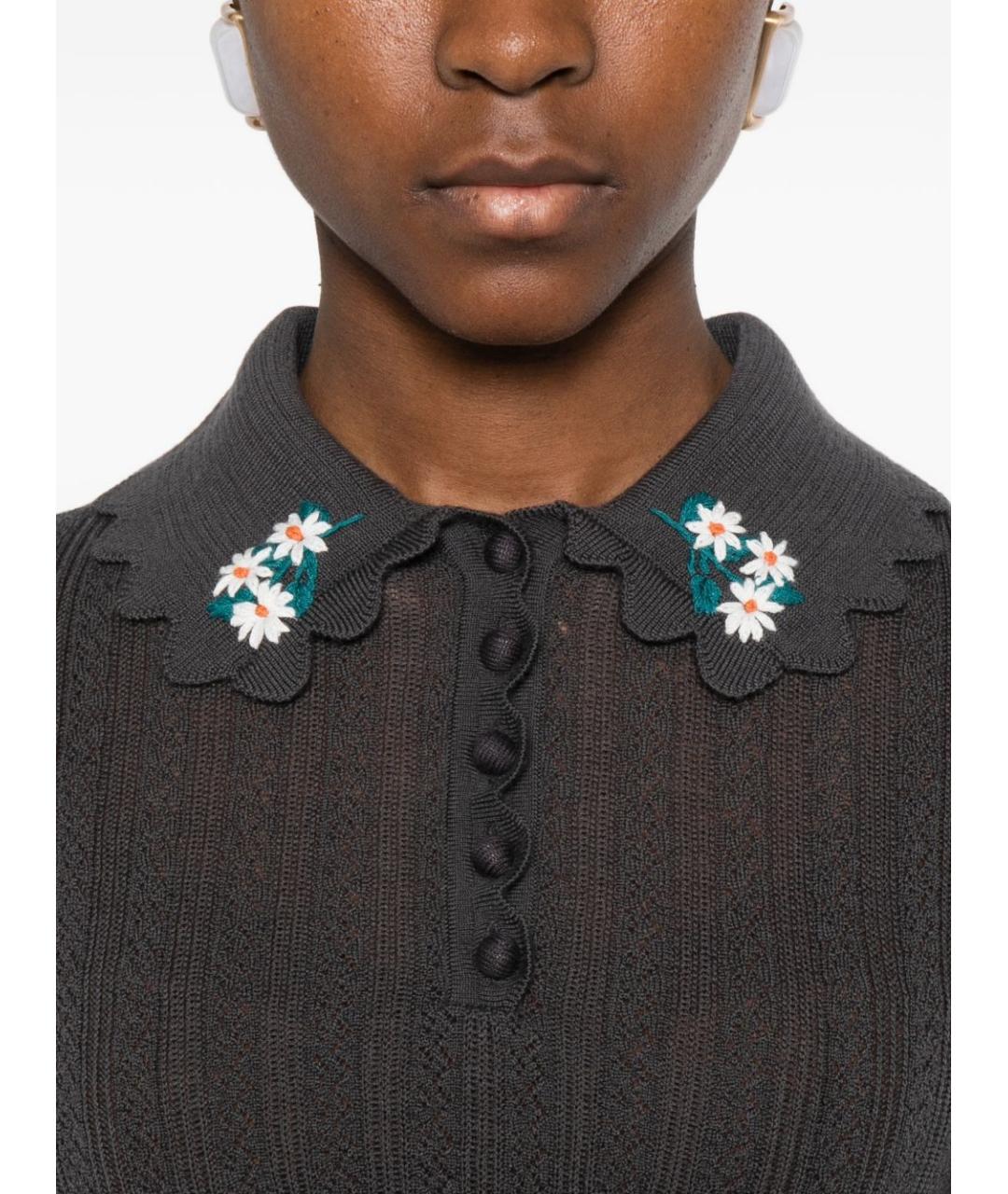 SELF-PORTRAIT Серая хлопковая футболка, фото 2