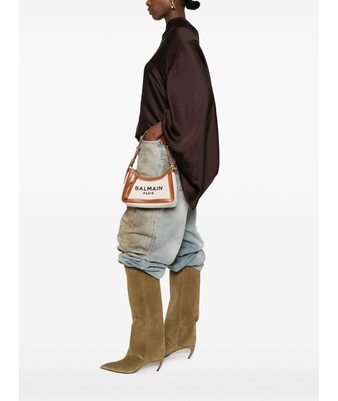 BALMAIN Бежевая тканевая сумка через плечо, фото 5
