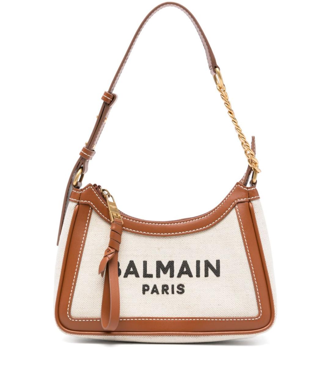 BALMAIN Бежевая тканевая сумка через плечо, фото 1