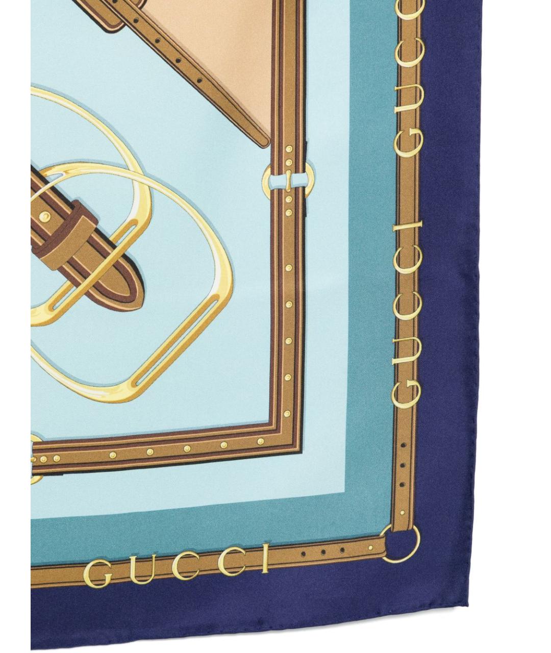 GUCCI Синий шелковый шарф, фото 2