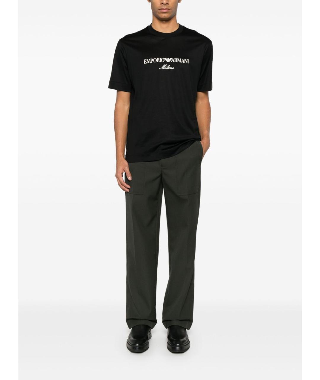 EMPORIO ARMANI Черная хлопковая футболка, фото 2