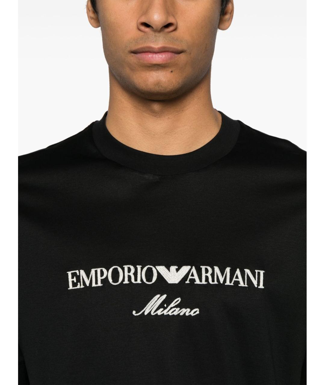 EMPORIO ARMANI Черная хлопковая футболка, фото 3