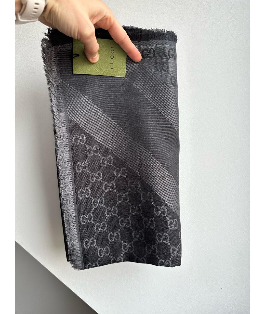 GUCCI Серый шерстяной платок, фото 6
