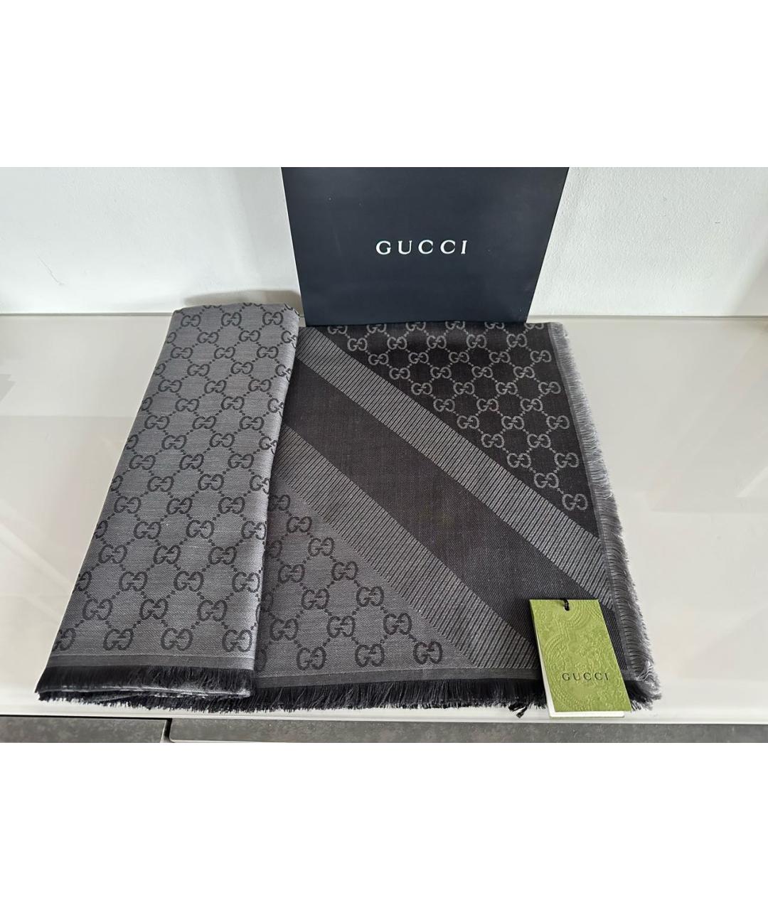 GUCCI Серый шерстяной платок, фото 8