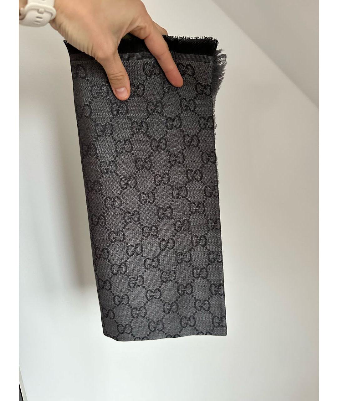 GUCCI Антрацитовый шерстяной шарф, фото 5