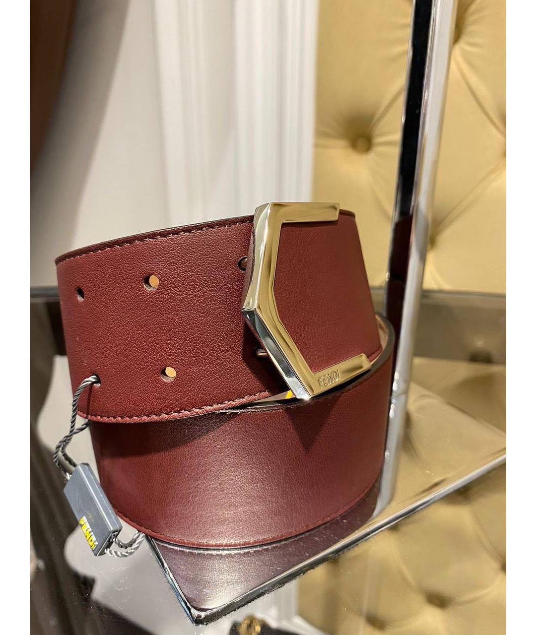 FENDI Бордовый кожаный ремень, фото 3