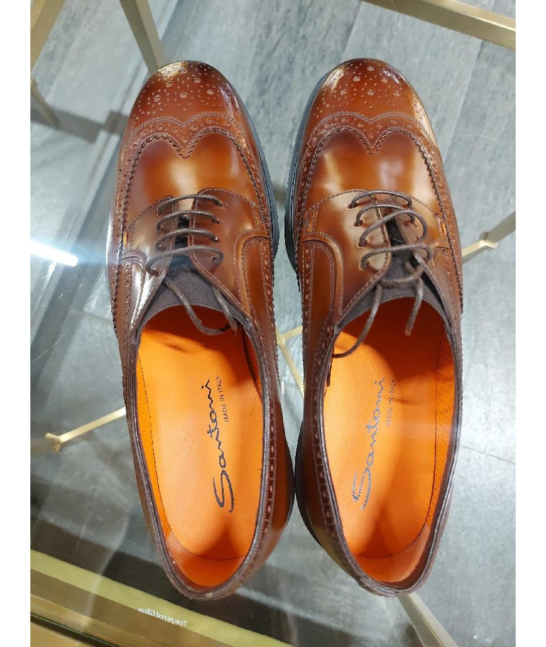 SANTONI Коричневые кожаные туфли, фото 4