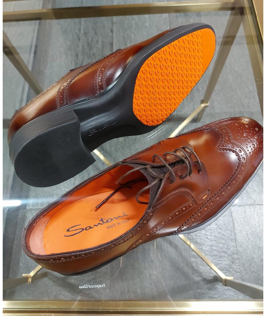 SANTONI Коричневые кожаные туфли, фото 3